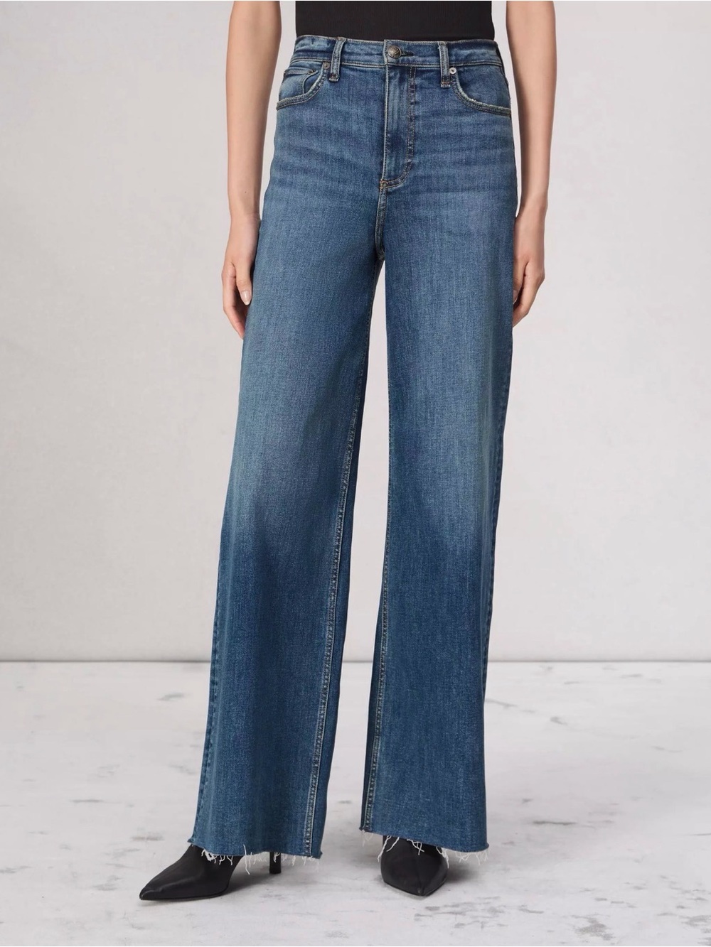 rag & bone Flexi Sofie High Rise Wide Leg Jeans Willow Size 30 Raw Hem